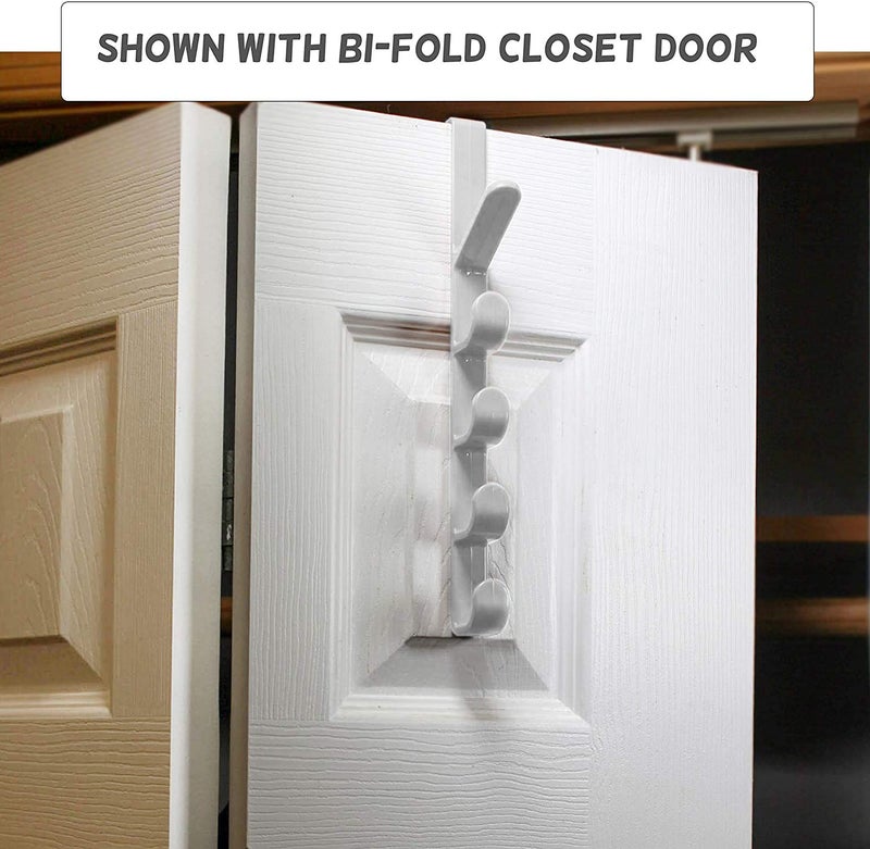 Skdorpfm Mighty Tidy Home] 2-Pack Over The Door Hook Hanger | 5-Hook Heavy-Duty Organizer Rack for Coats, Hats, Robes, Shirts, Belts, Bags, Towels, Closet and Bathroom (2-Pack in White) - Image 4